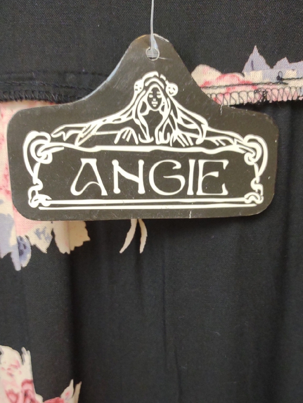 Angie Women's Maxi Black Floral Duster Kimono Open Front Crochet Trim NWT - Picture 4 of 13